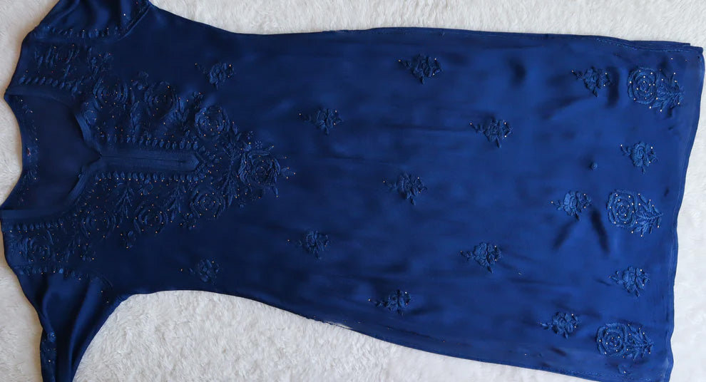 SANA ROYAL BLUE PURE CHINOON CHIFFON LONG KURTA