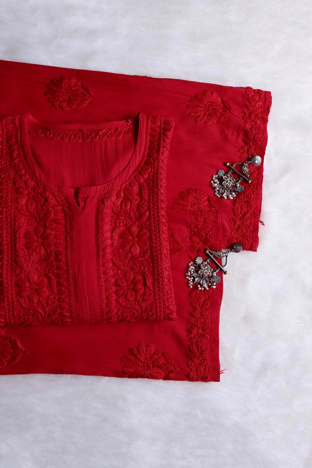 HOOR RED RAYON KURTA PANT SET