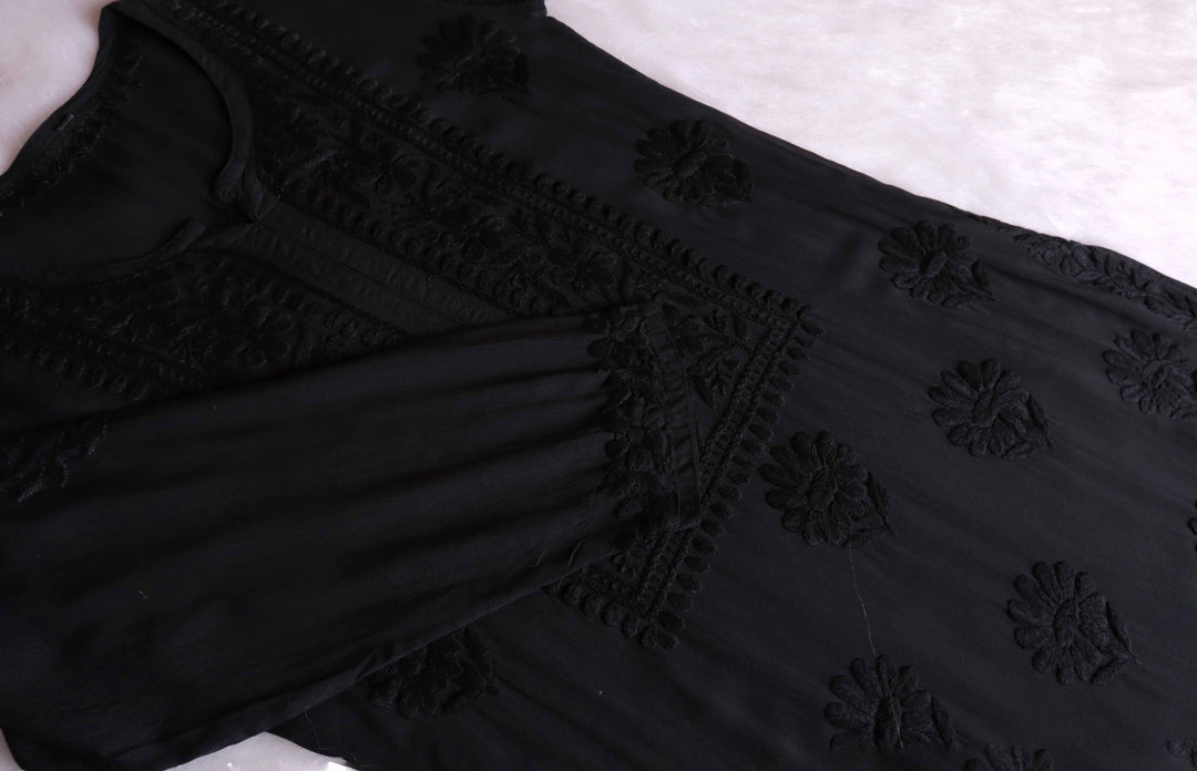 HOOR BLACK RAYON KURTA PANT SET