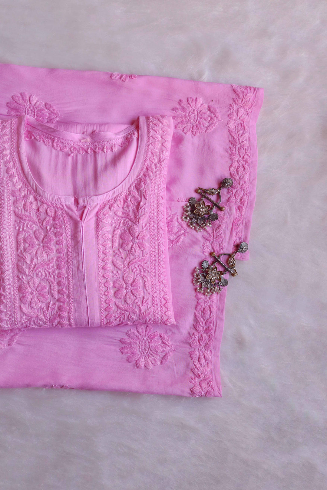 HOOR BABY PINK RAYON KURTA PANT SET