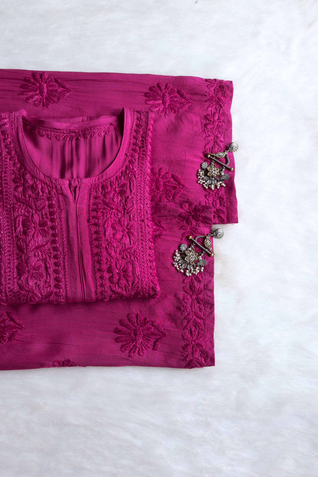 HOOR DEEP PINK RAYON KURTA PANT SET