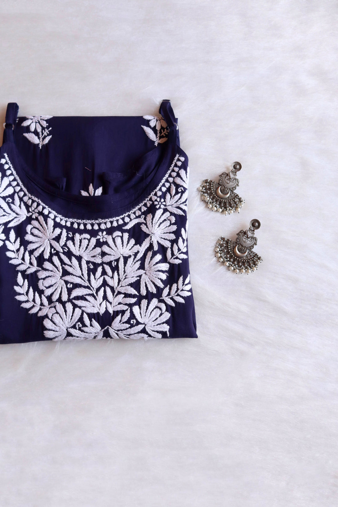 RUHI NAVY BLUE SLEEVELESS RAYON KURTA