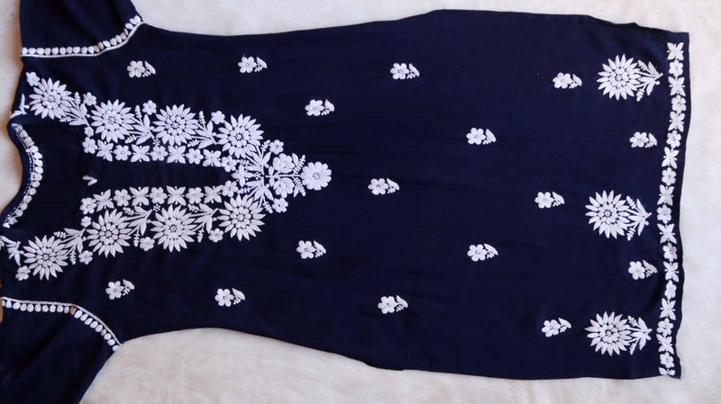 Aafiya Navy Blue Long Rayon Kurta