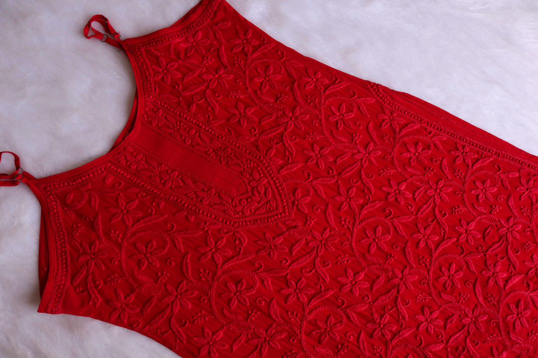 LILY RED VISCOSE STRAPPY KURTA
