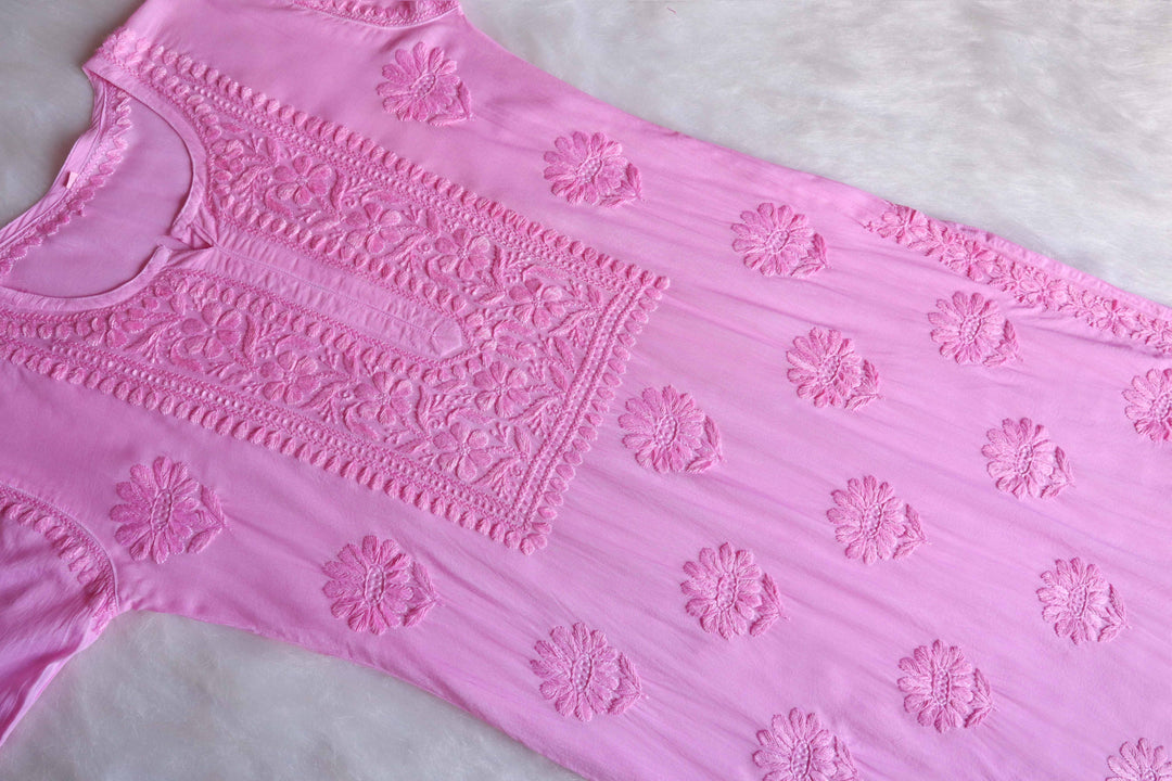 HOOR BABY PINK RAYON KURTA PANT SET