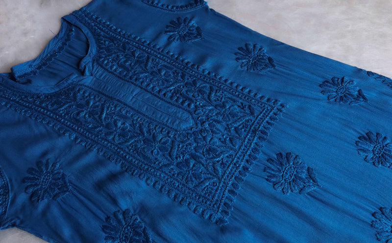 HOOR ROYAL BLUE RAYON KURTA PANT SET