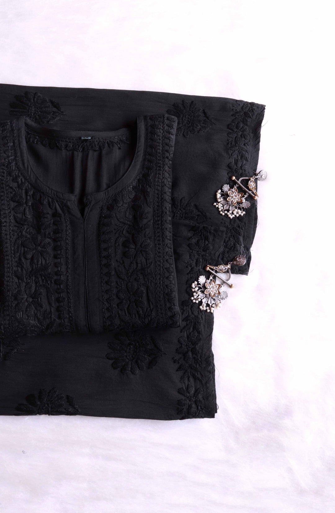 HOOR BLACK RAYON KURTA PANT SET