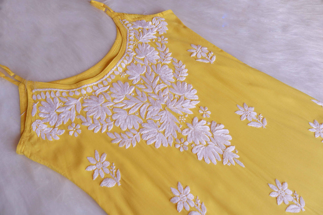 RUHI YELLOW SLEEVELESS RAYON KURTA