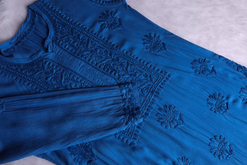 HOOR ROYAL BLUE RAYON KURTA PANT SET