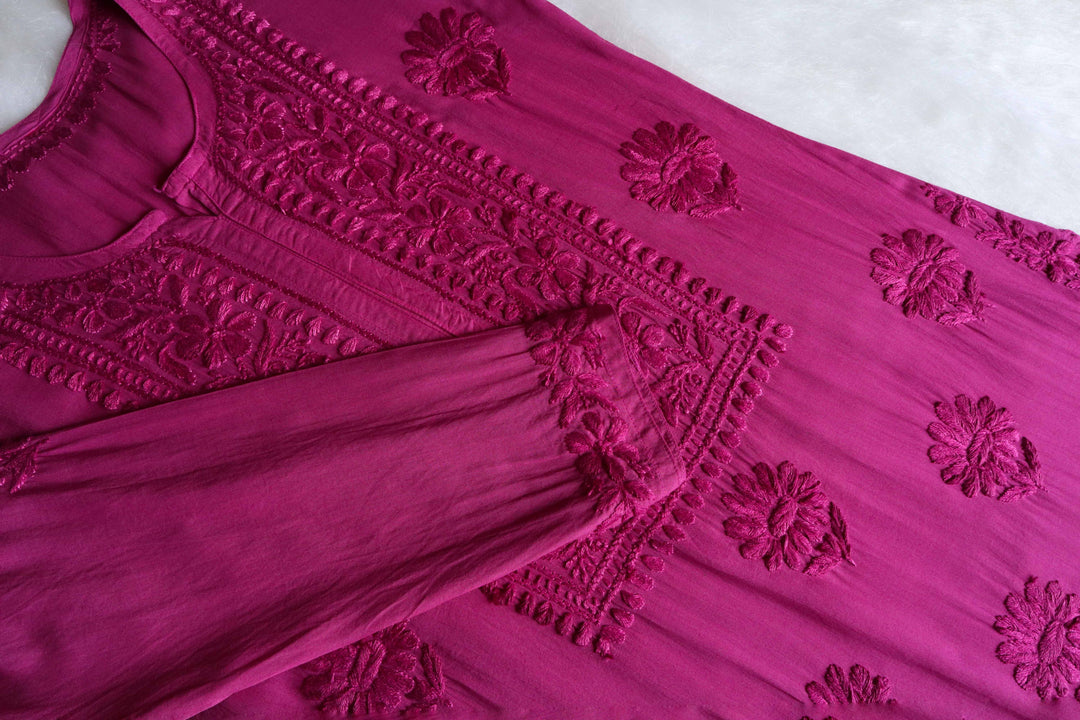 HOOR DEEP PINK RAYON KURTA PANT SET