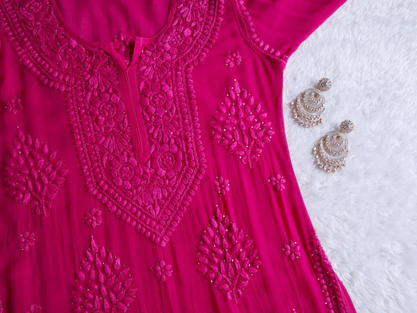 Liyaana Rani Pink Viscose Georgette Kurta