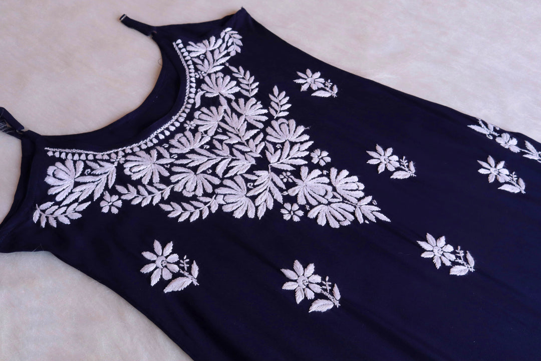 RUHI NAVY BLUE SLEEVELESS RAYON KURTA