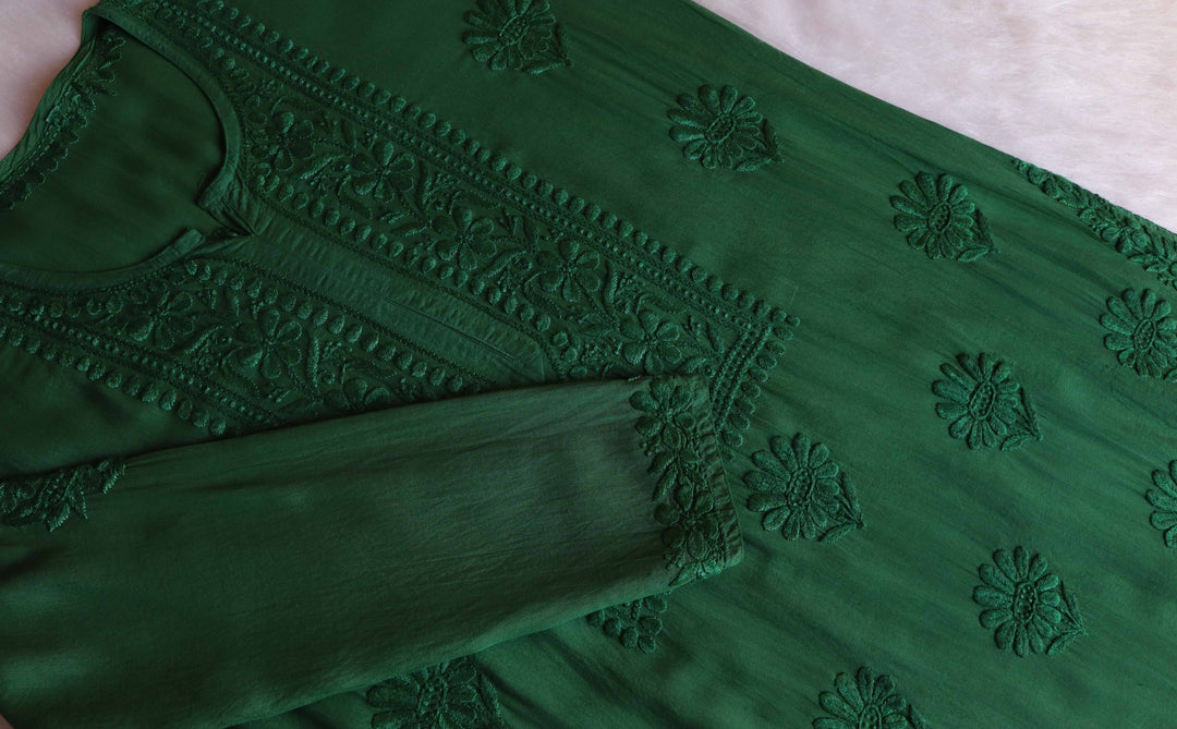 HOOR DEEP GREEN RAYON KURTA PANT SET