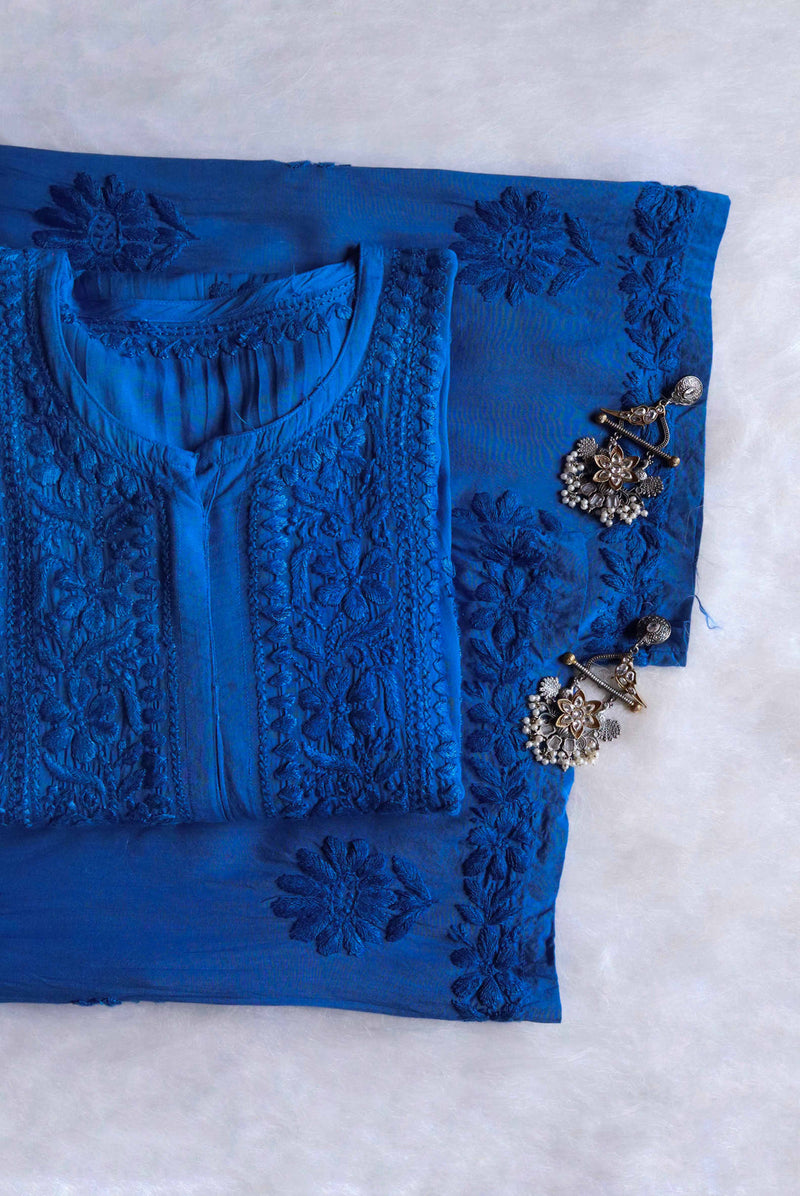 HOOR ROYAL BLUE RAYON KURTA PANT SET