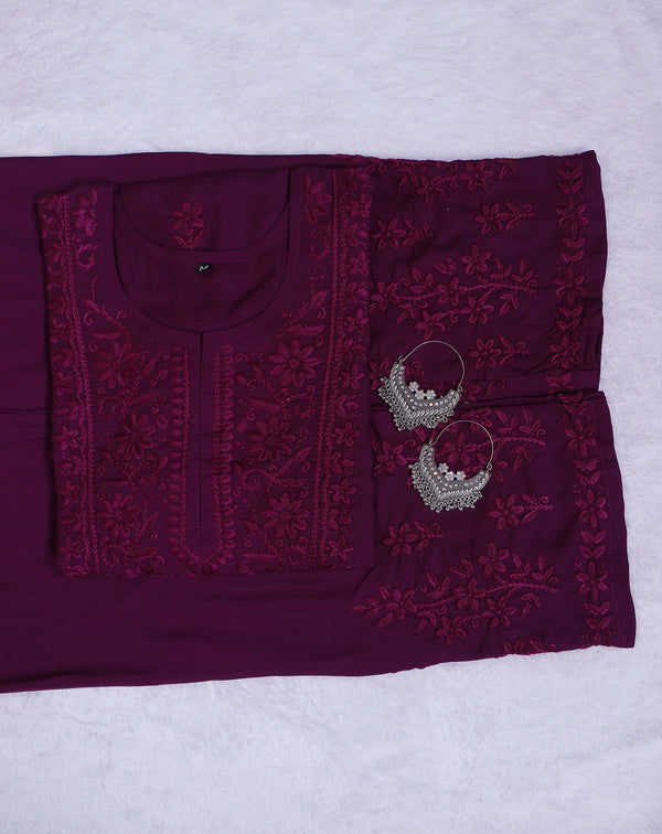 HAYA PURPLE  RAYON KURTA PANT SET