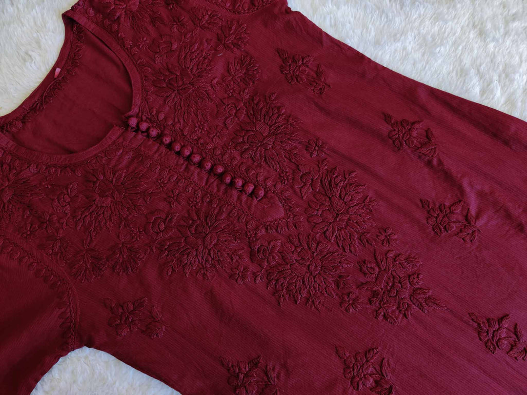 Rubab Maroon Rayon Long Kurti