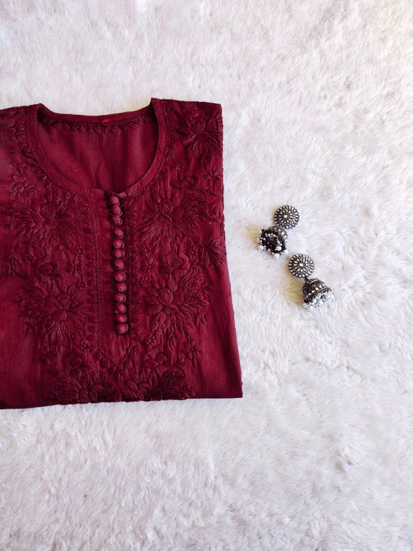 Rubab Maroon Rayon Long Kurti