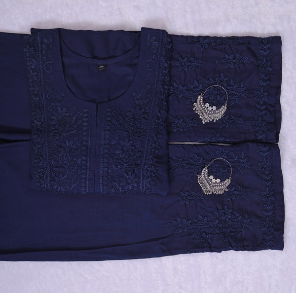 HAYA BLUE RAYON KURTA PANT SET