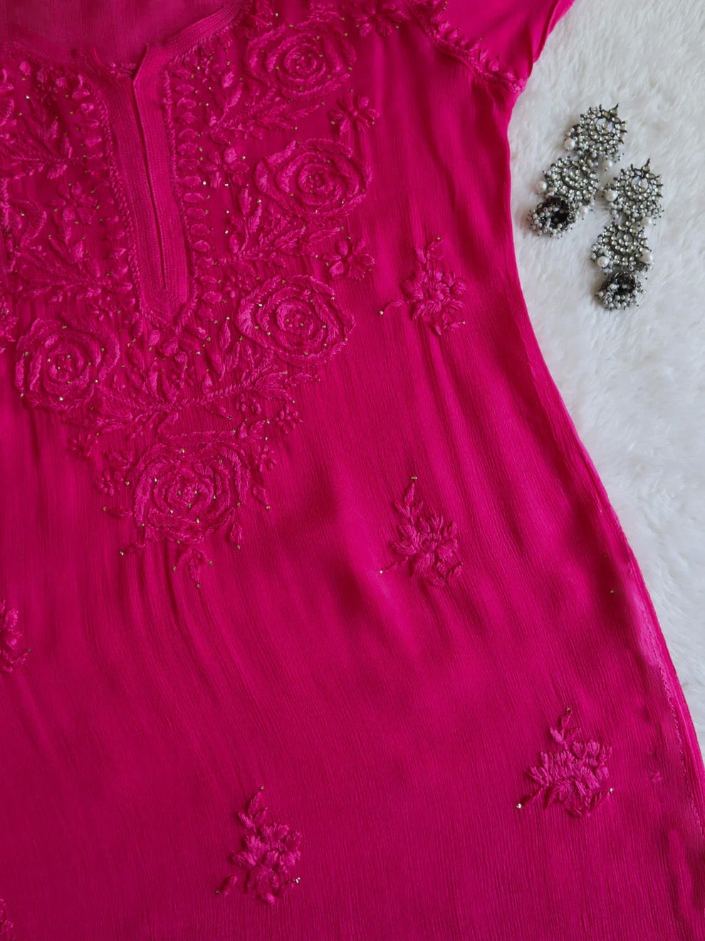 SANA RANI PINK PURE CHINOON CHIFFON LONG KURTA