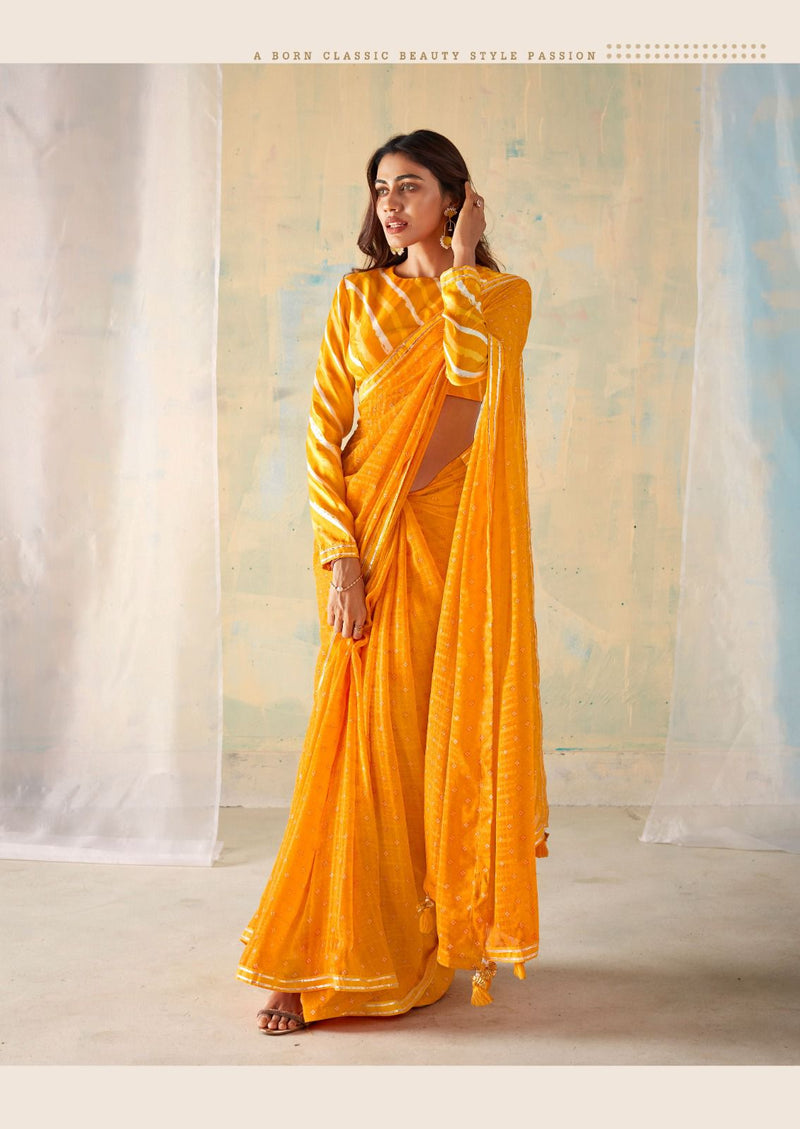 Ekaara Georgette Print Saree Yellow