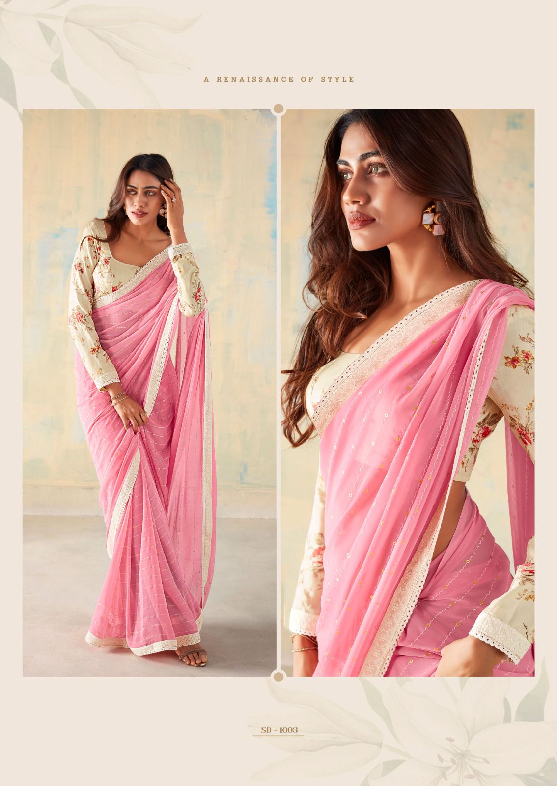 Ekaara Georgette Print Saree  Baby Pink