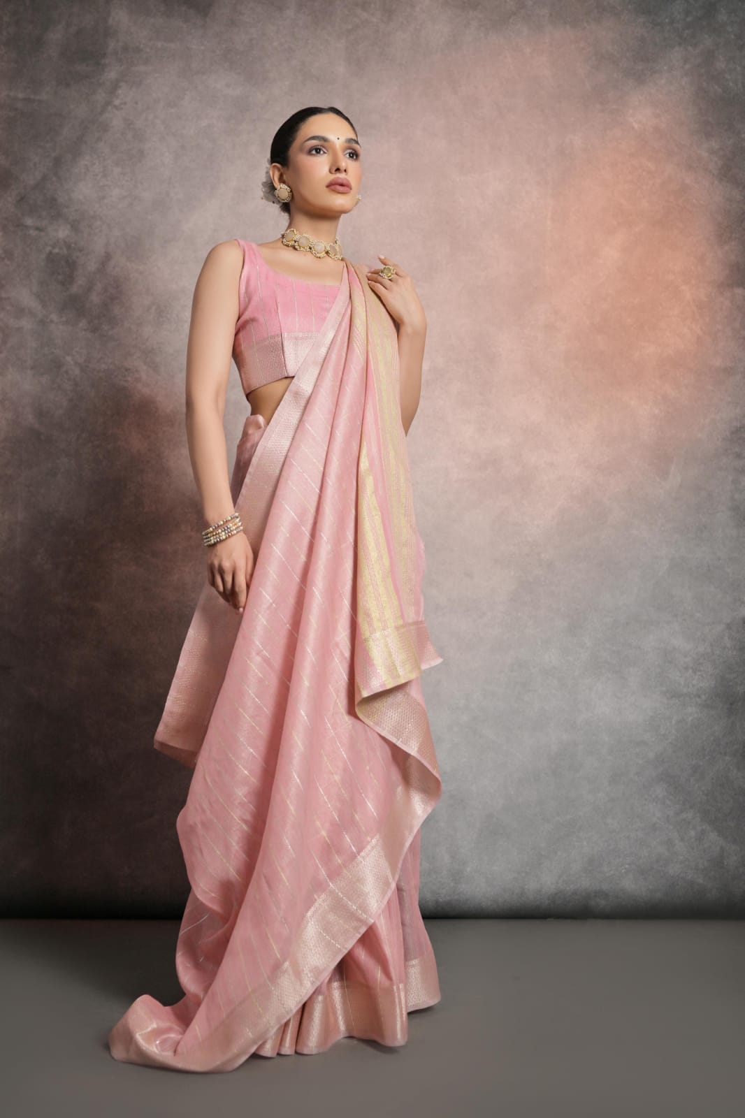 Inaya Light Pink Soft Mulberry Silk saree