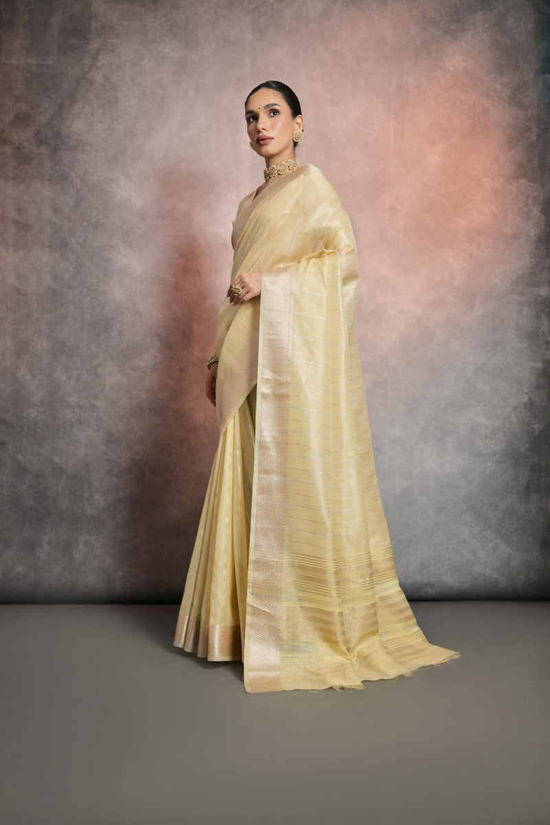 Inaya Light Yellow Soft Mulberry Silk saree