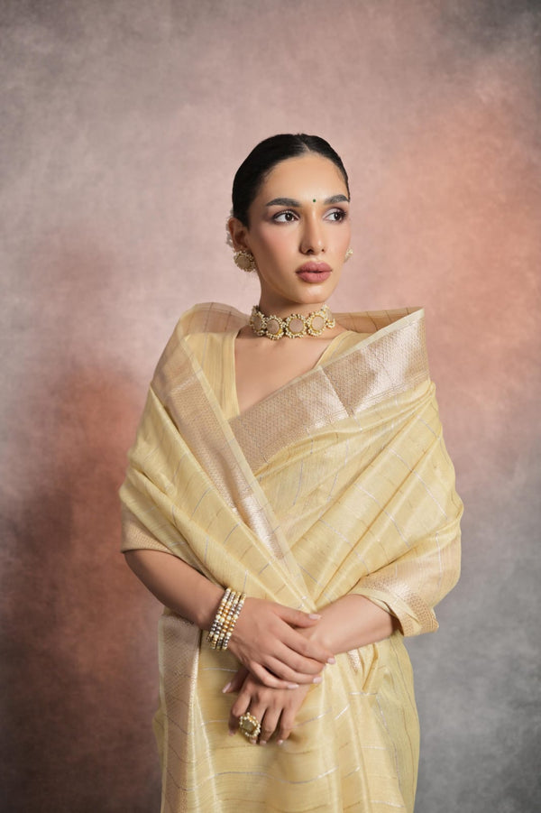 Inaya Light Yellow Soft Mulberry Silk saree