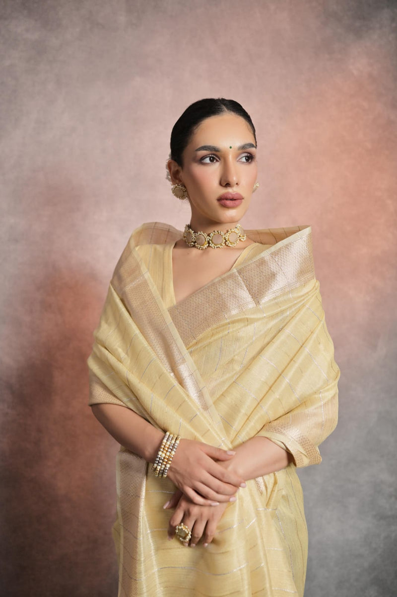 Inaya Light Yellow Soft Mulberry Silk saree