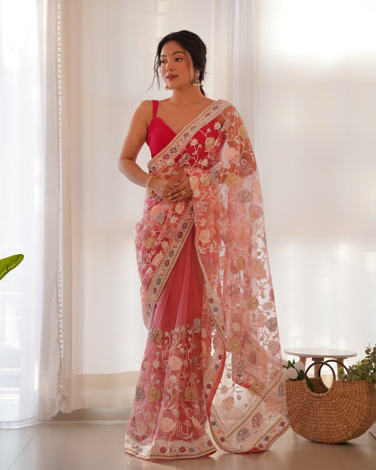 Gulabo Pink Butterfly Net Saree