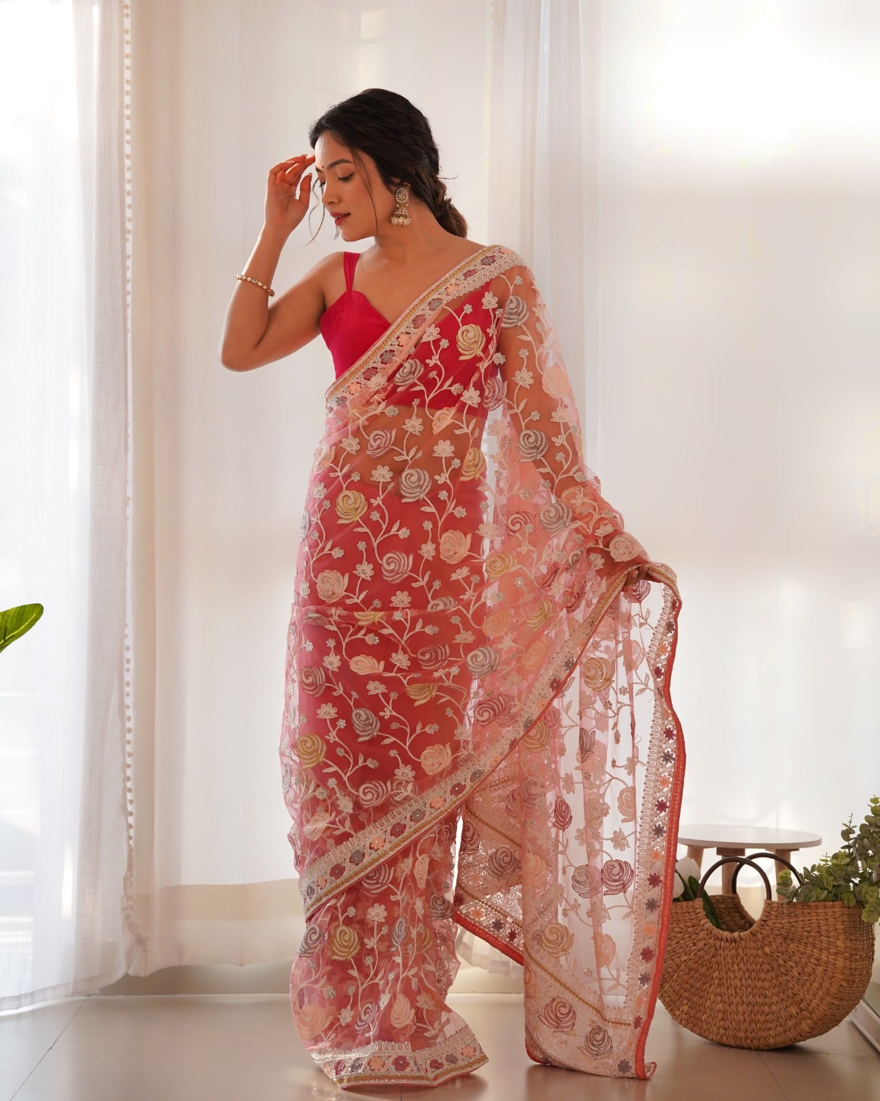 Gulabo Pink Butterfly Net Saree