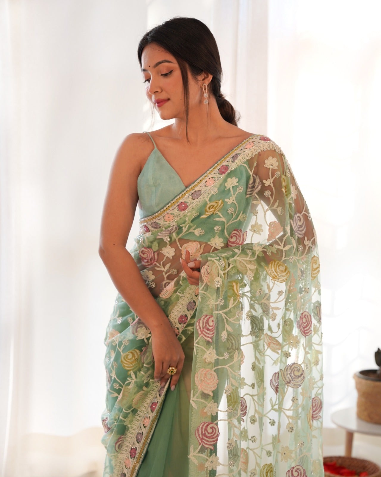Gulabo Green Butterfly Net Saree
