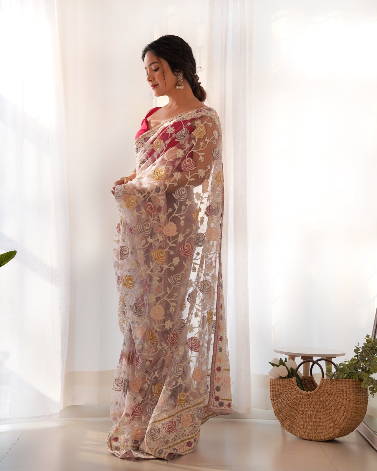 Gulabo Lilac Butterfly Net Saree