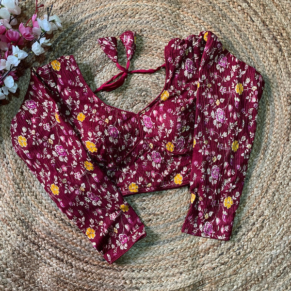 Gul Maroon  Multi Flower Blouse