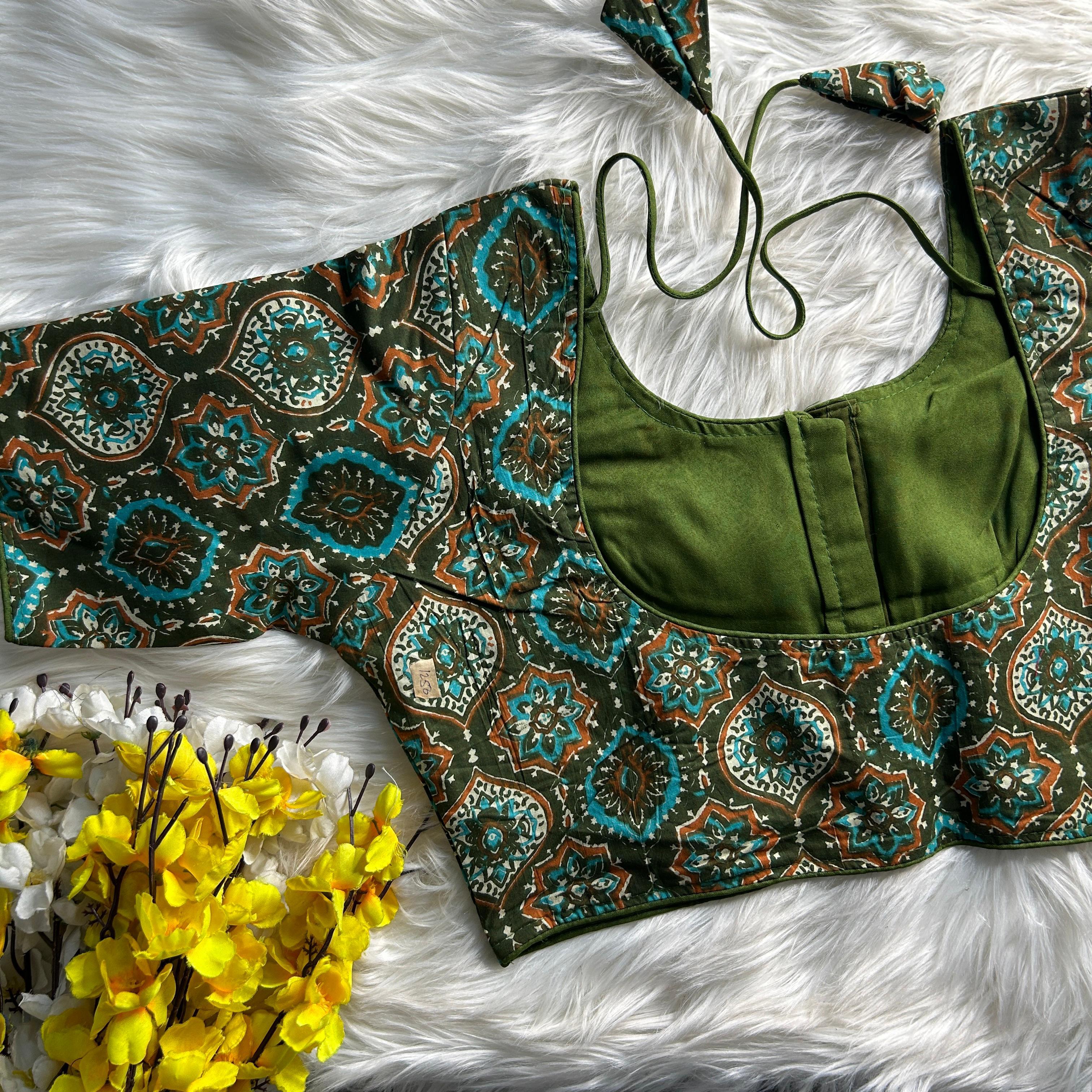 Green Ajrakh Print Cotton Blouse