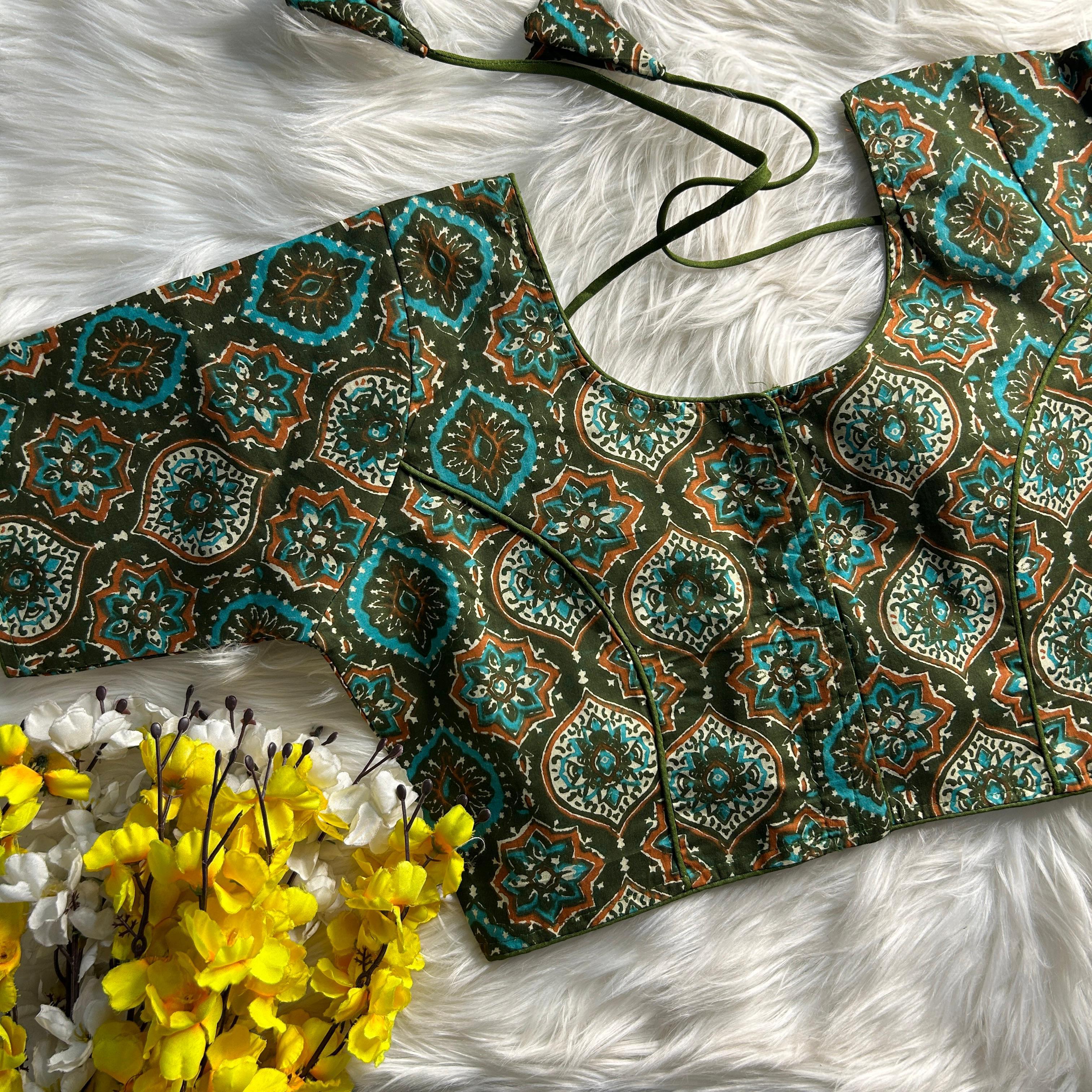 Green Ajrakh Print Cotton Blouse