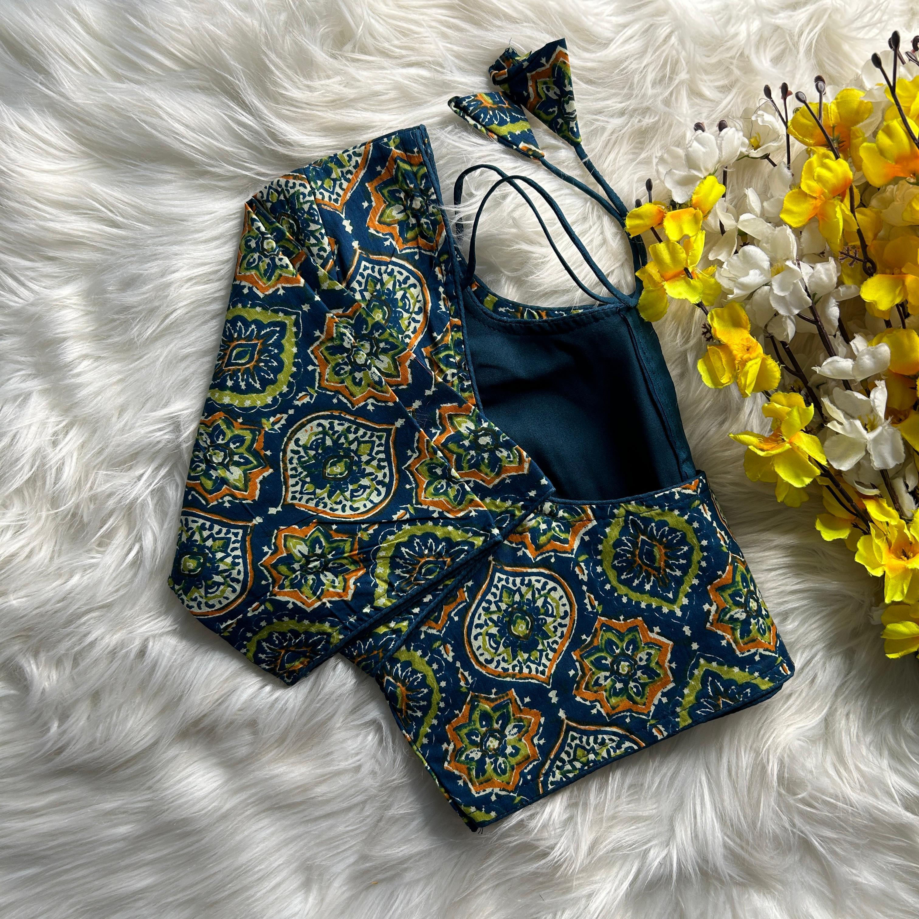 Blue Ajrakh Print Cotton Blouse
