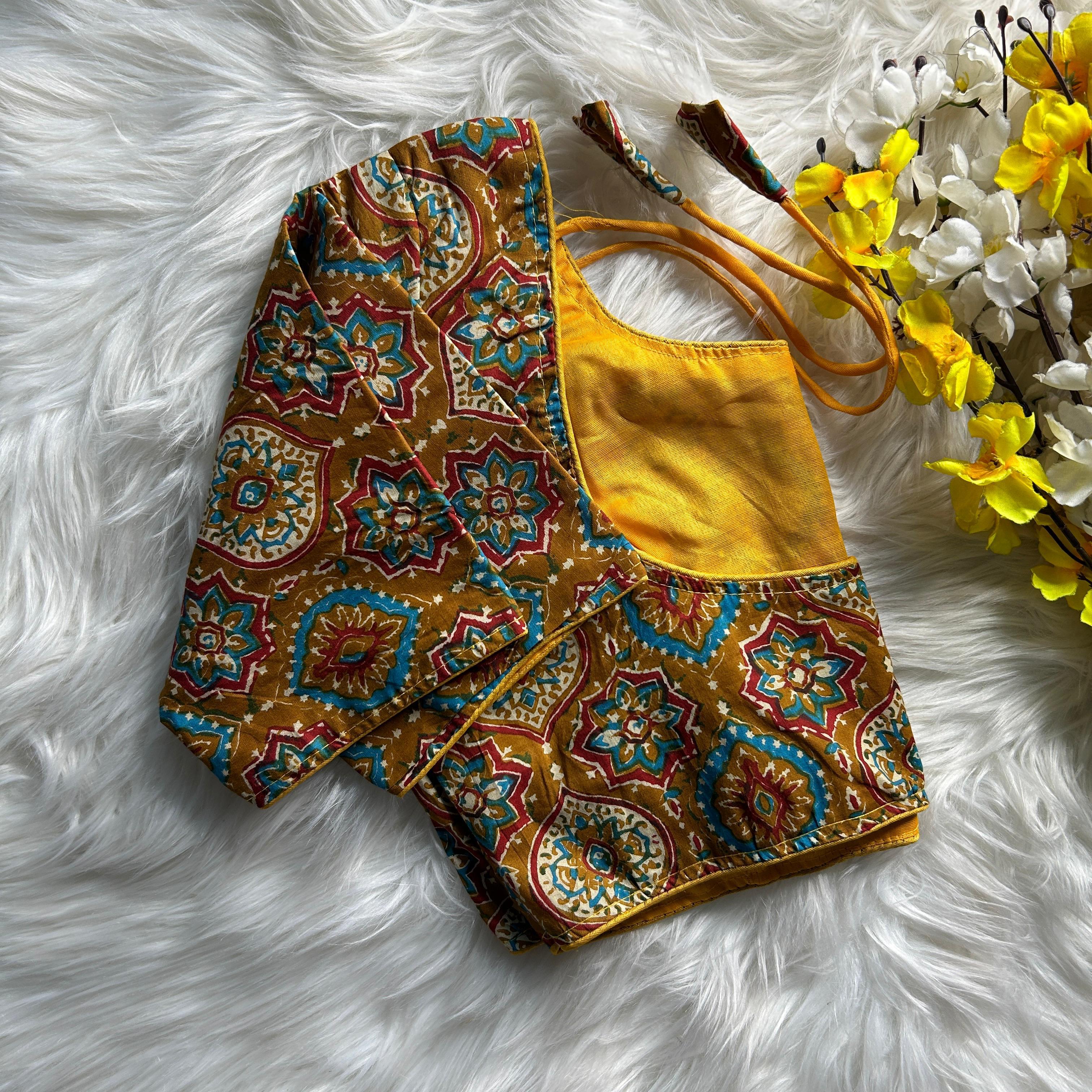 Yellow Ajrakh Print Cotton Blouse