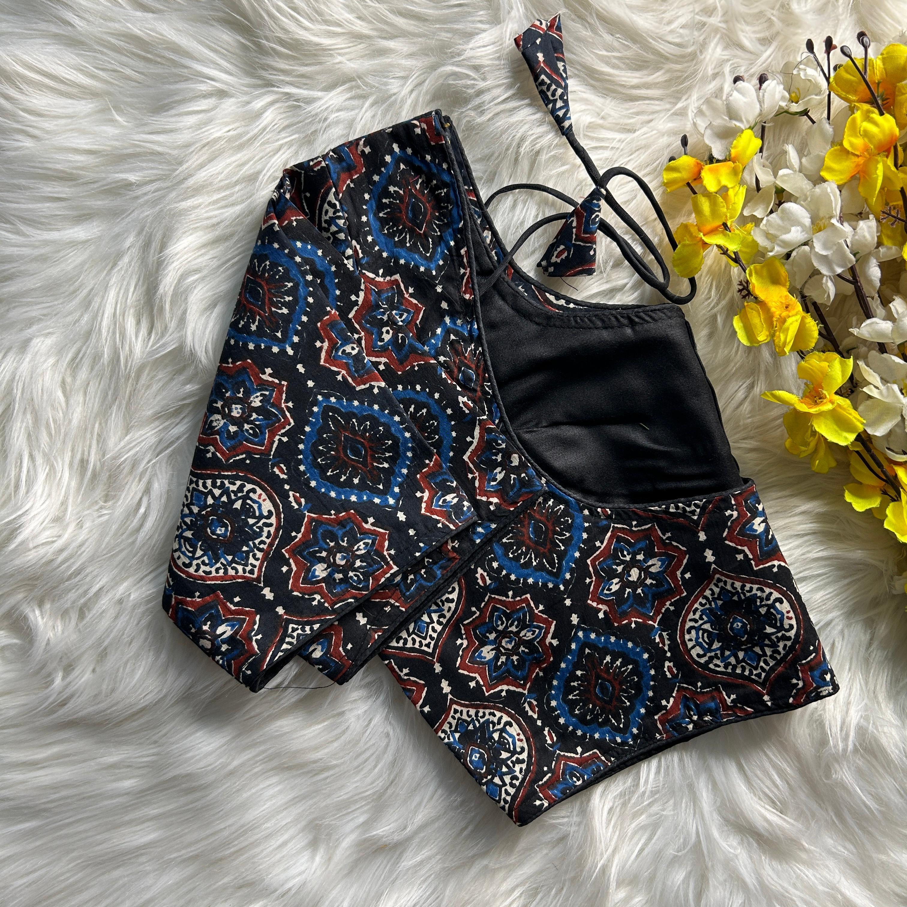 Black Ajrakh Print Cotton Blouse