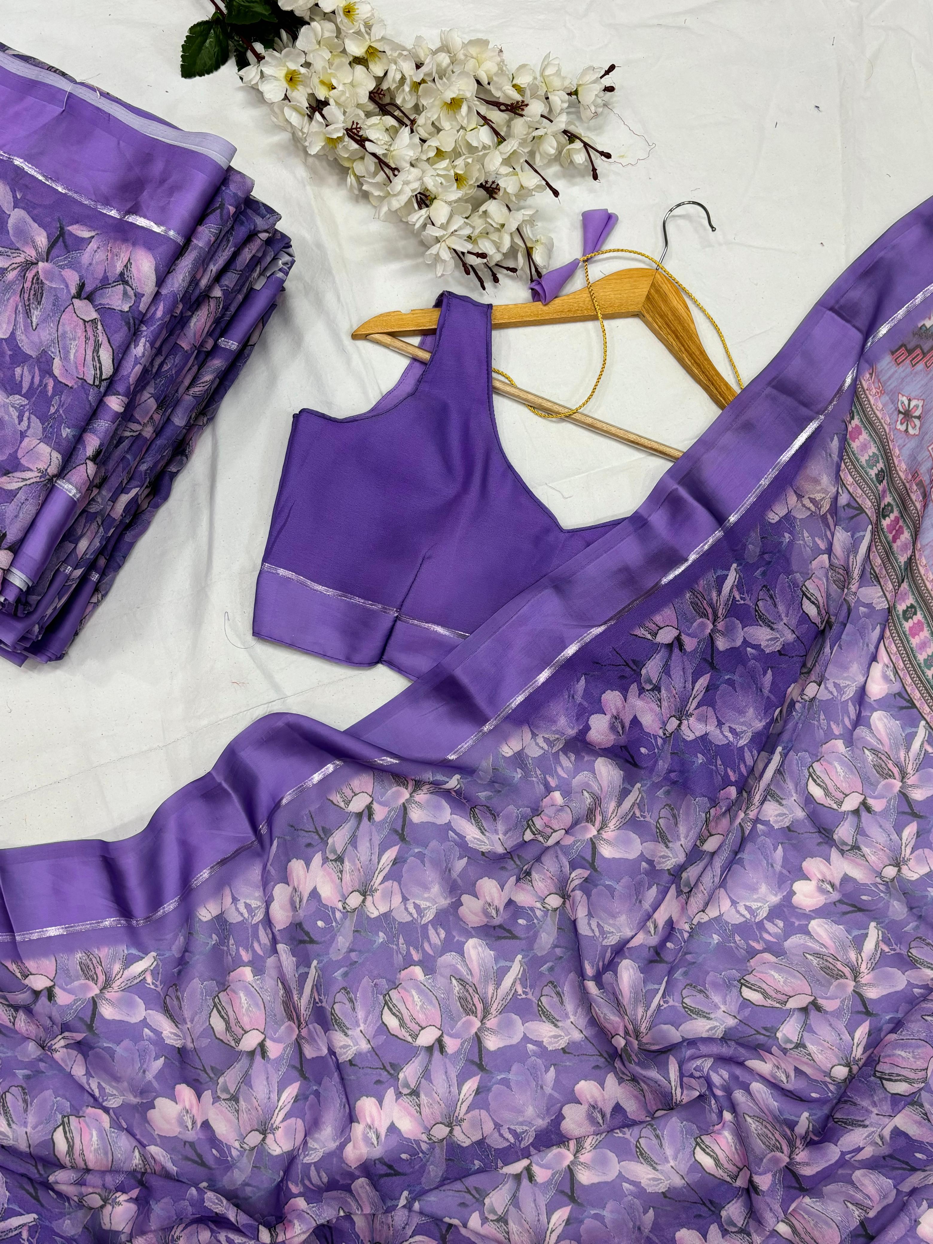 Kavya Lavender  printed saree