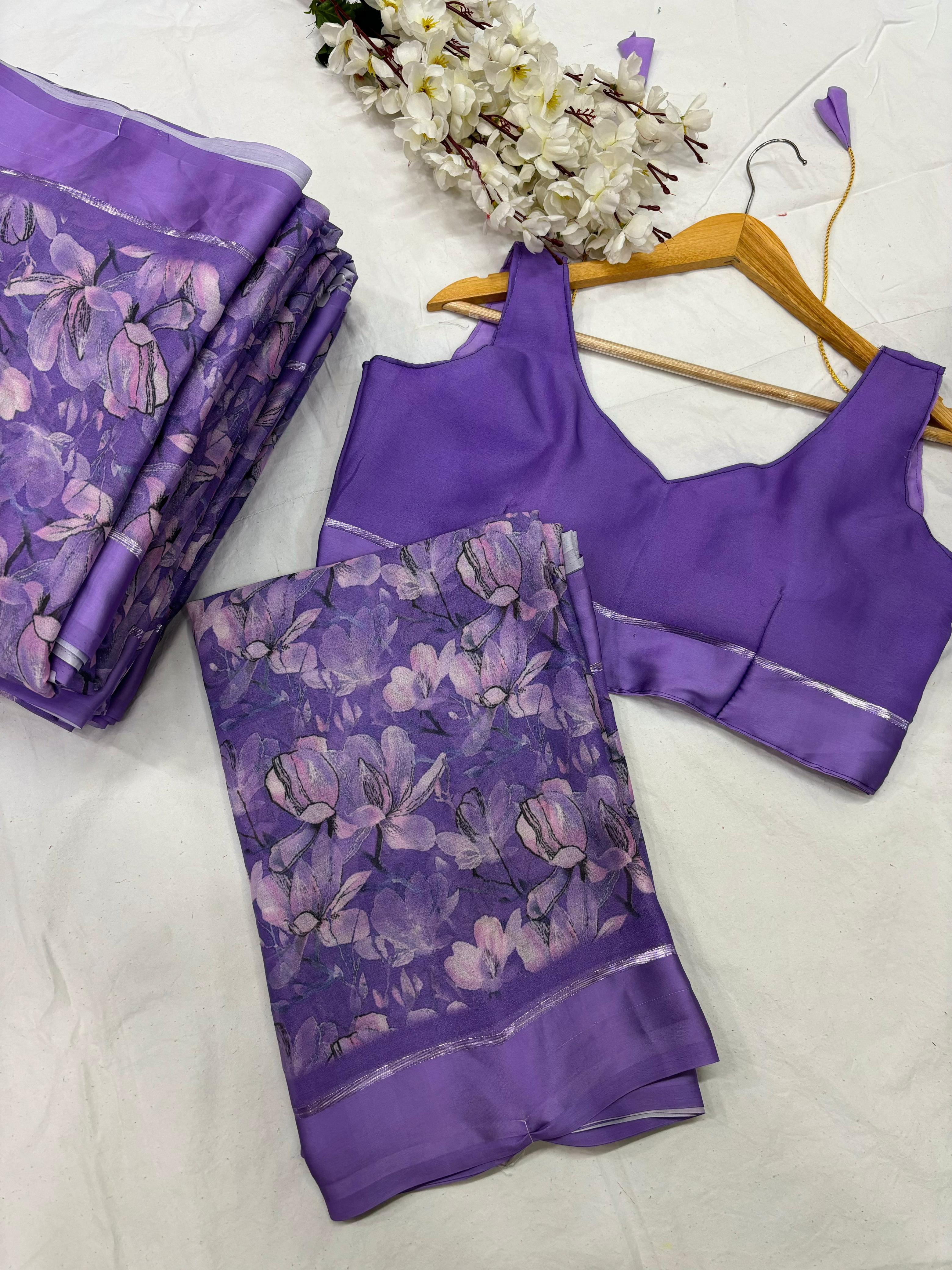 Kavya Lavender  printed saree