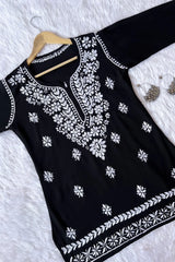 Ezra Black Chikankari Rayon Short Kurti