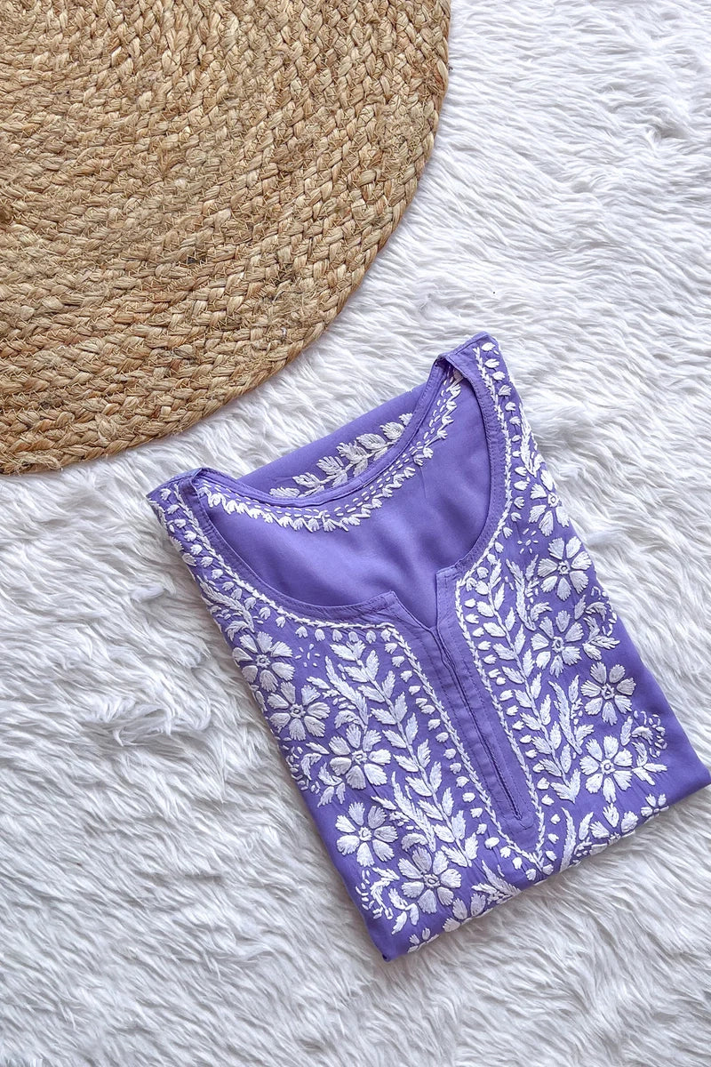 Ezra Lavender Chikankari Rayon Short Kurti