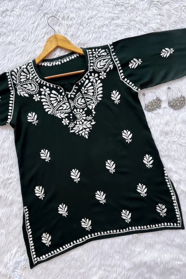 Inara Green Chikankari Rayon Short Kurti