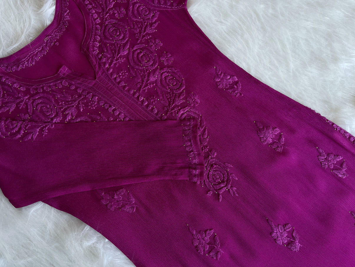 SANA DEEP PURPLE PURE CHINOON CHIFFON LONG KURTA