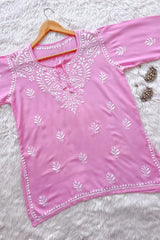 Inara Pink Chikankari Rayon Short Kurti